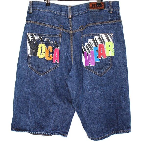 Vintage Rocawear Mens 38 x 14 Y2K Spell Out Baggy Jean Shorts Jorts G1401 - Picture 1 of 5